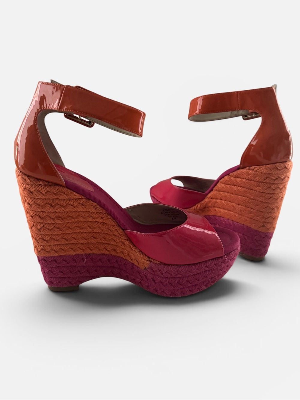 Nine West Orange & Fuchsia Wedge Platform Espadrille Sandals w/Ankle Strap Sz 8